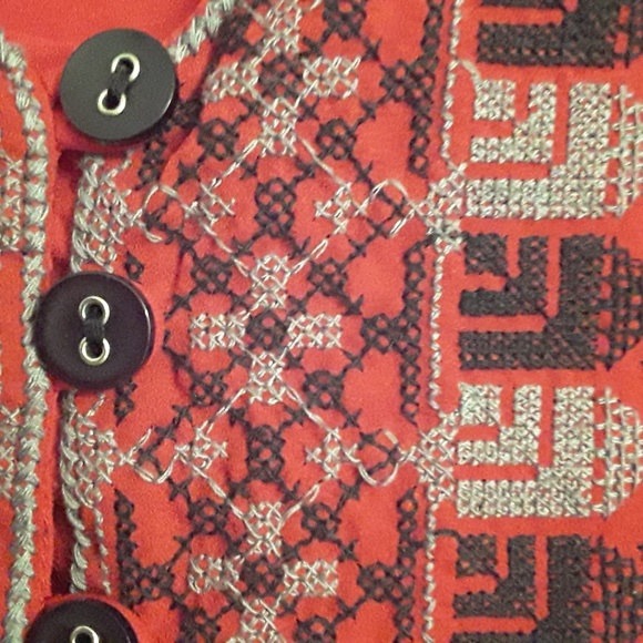 And Boho Orange tribal Embroidered top Sz M - Picture 5 of 8